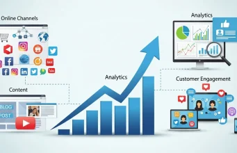 The Ultimate Guide to Digital Marketing Strategy Solutions Concept image of digital marketing strategy solutions showing business growth through online channels, analytics, content, and customer engagement across multiple platforms.