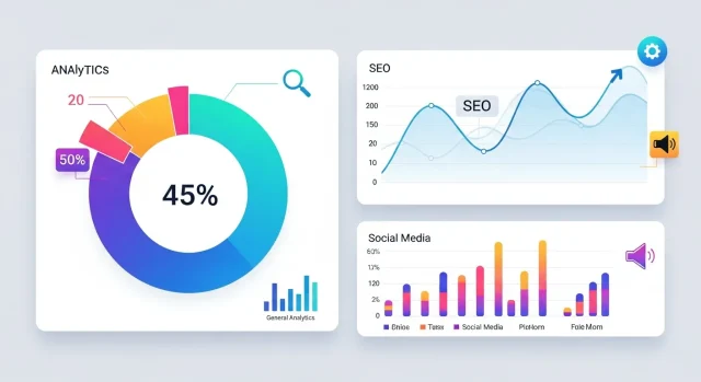 Popular Digital marketing tools dashboard showing analytics, SEO, and social media performance