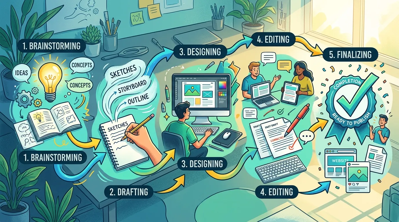 Digital marketing team using content creation tools for writing, design, and visual assets.