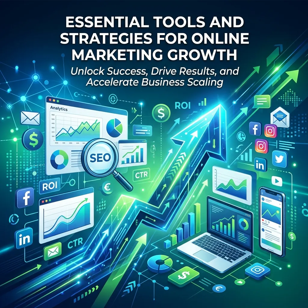 Marketing dashboard displaying analytics, PPC campaigns, email automation, and social media management tools.