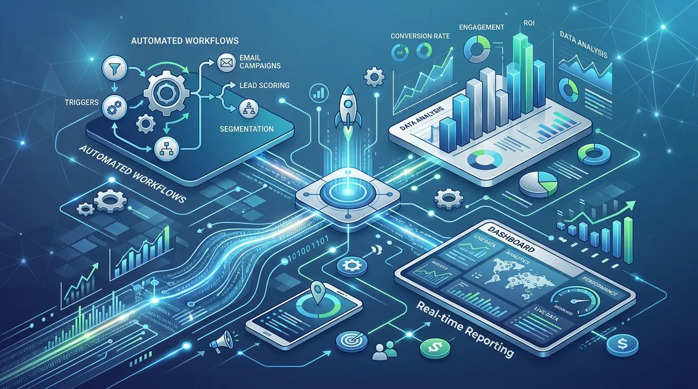 Marketing automation platform with campaign analytics, email workflows, and performance tracking.