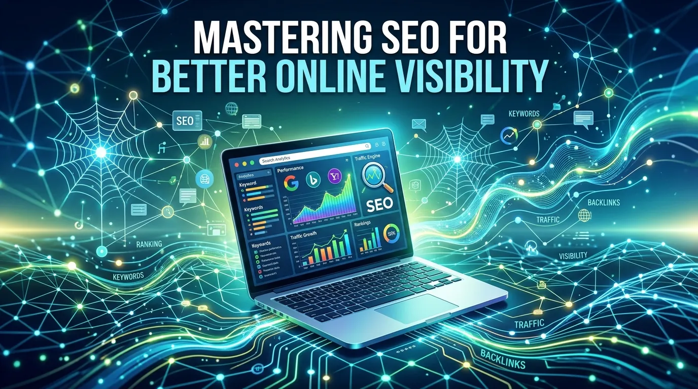 Person analyzing SEO rankings and website traffic on a laptop dashboard.